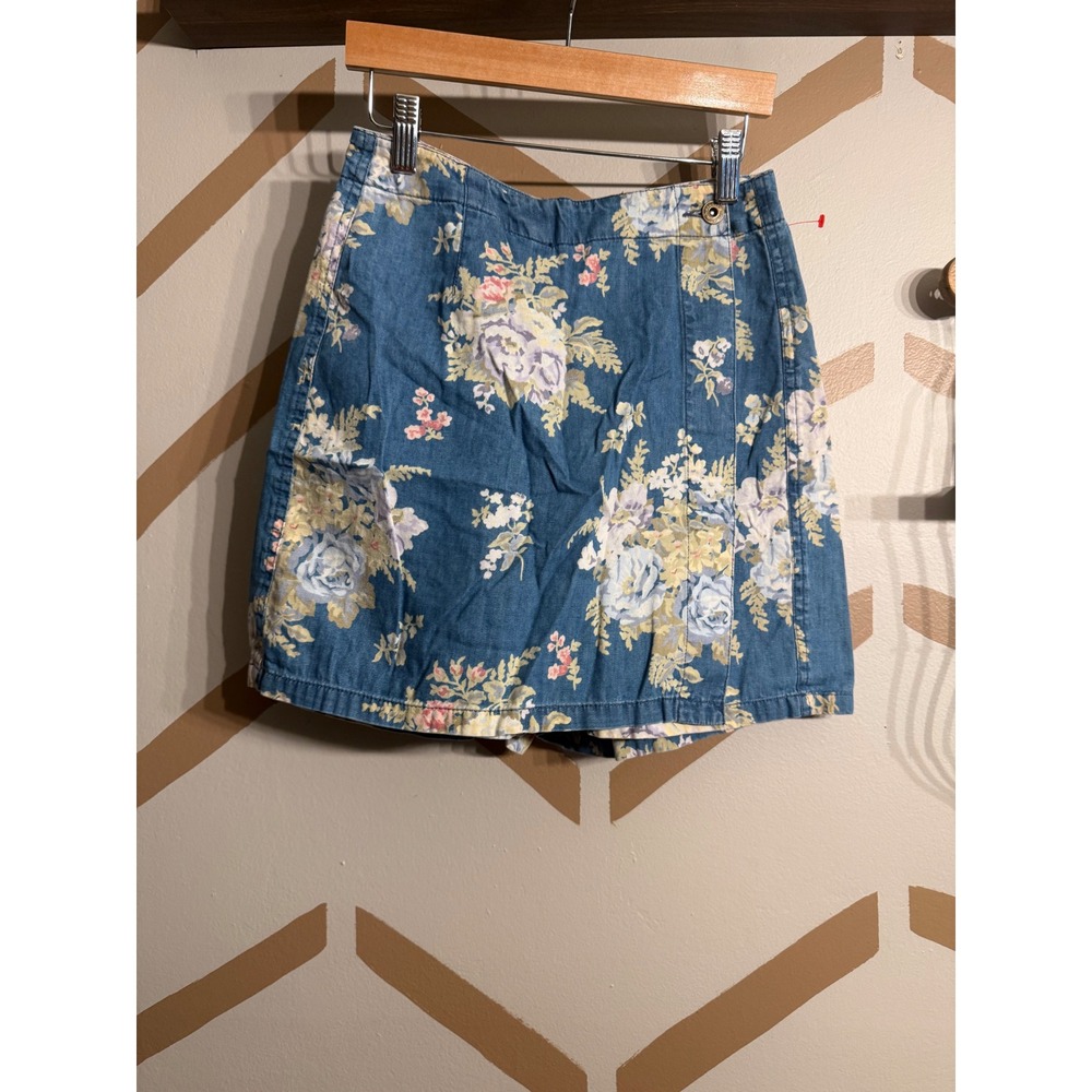 Liz‎ Claiborne Skort Womens 2P Blue Floral Vintage Cotton Lizwear Denim Skirt